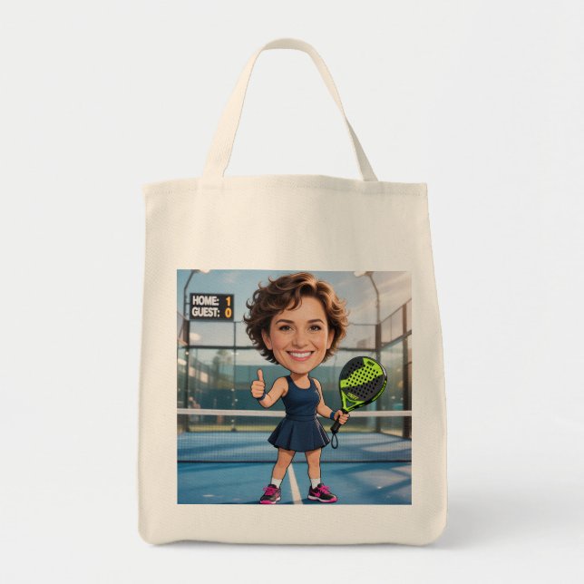 Custom Photo Head Padel/Pickleball Player Caricatu Tote Bag (Front)