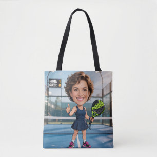 Custom Photo Head Padel/Pickleball Player Caricatu Tote Bag