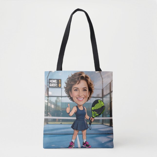Custom Photo Head Padel/Pickleball Player Caricatu Tote Bag (Front)