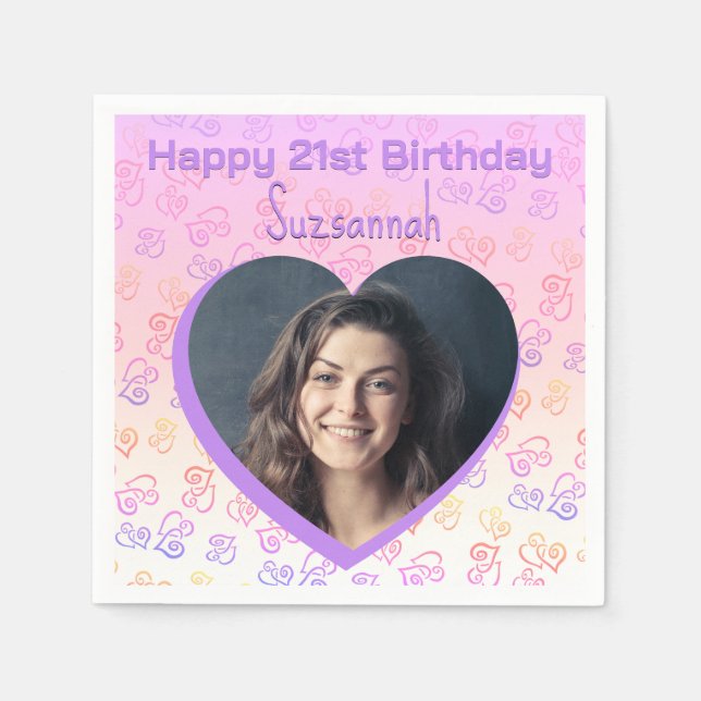 Custom Photo Heart Art Birthday Party Template Napkin (Front)