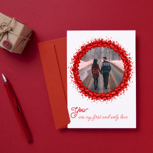 Custom photo hearts wreath Holiday Card