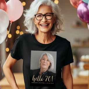 Custom Photo Hello 70 Seventieth Birthday Party T-Shirt