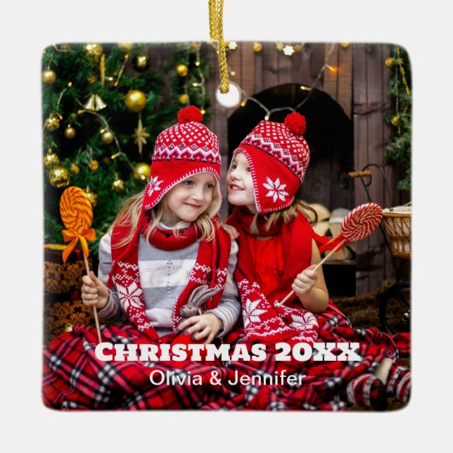 Custom Photo Holiday 2 Sided Square Ornament (Front)