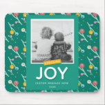 Custom Photo Holiday Berries Choosing Joy Mouse Pad<br><div class="desc">Whimsical and modern,  this design features an original berry illustration in green,  yellow,  pink and blue with the words "Choosing Joy". Message,  Year,  and Photo are customizable. Part of a collection from Parcel Studios.</div>