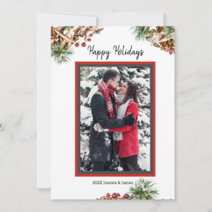 Custom Photo Holiday Card with Pine BoughFlat Card