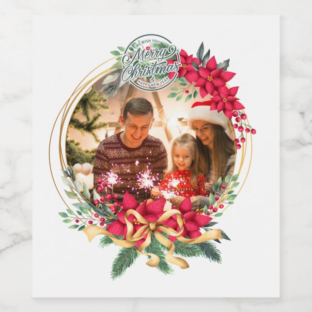 Custom  Photo Holiday Christmas Wine labels (Single Label)