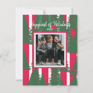 Custom Photo Holidays Red Green Pine Trees Holiday Card