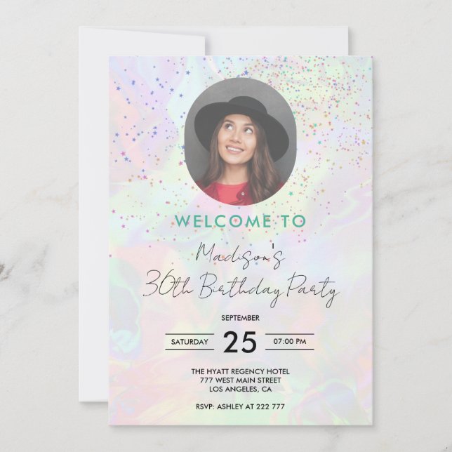 Custom Photo Hologram Birthday Invitation (Front)