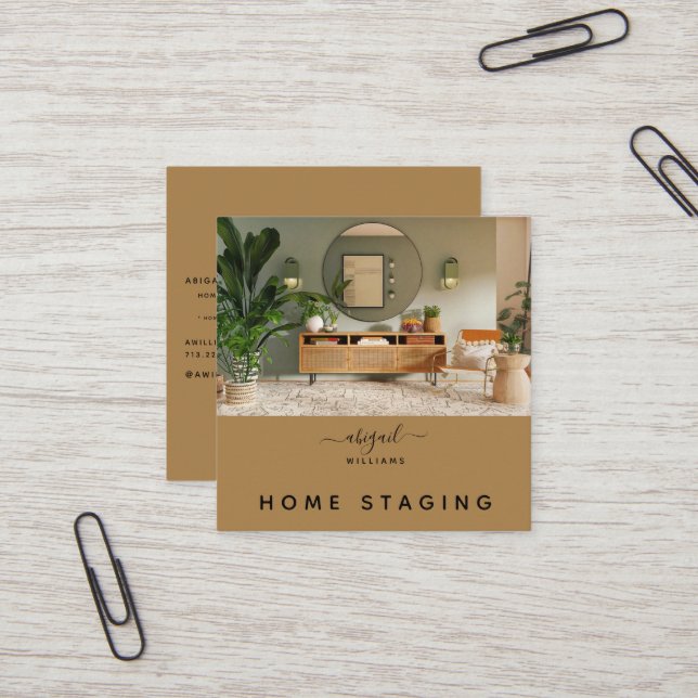 Custom Photo Home Staging  Square Business Card (Front/Back In Situ)