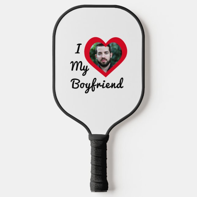 Custom Photo I Love My Boyfriend Bae Personalized Pickleball Paddle (Front)