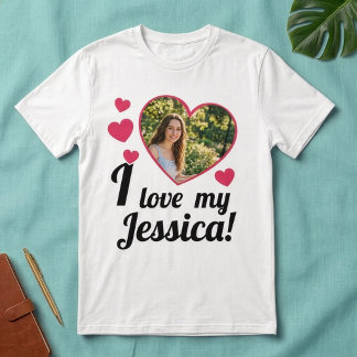 Custom Photo I Love My Girlfriend Name Heart T-Shirt