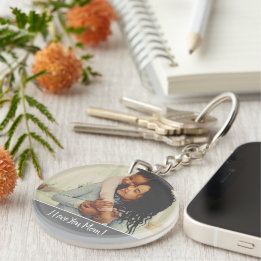Custom Photo I Love You Mom Grey Keychain