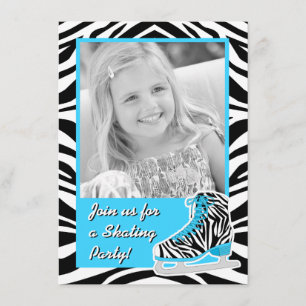 Custom Photo Ice Skating Blue Zebra Birthday Party Invitation