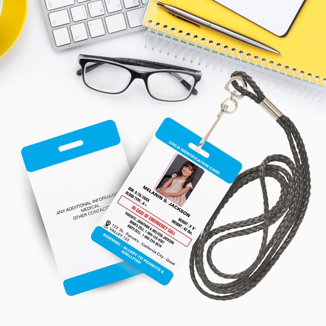 Custom Photo ID Badge for Kids with Emergency Cont (Custom Photo ID Badge for Kids with Emergency Contact and Medical Alerts!)