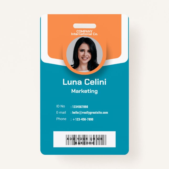 Custom Photo ID Badge with Logo, Name & Barcode (Front)