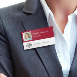 Custom Photo ID Logo Burgundy Magnetic Large White Name Tag