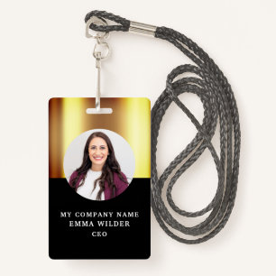 Custom Photo ID Metallic Gold Black Badge