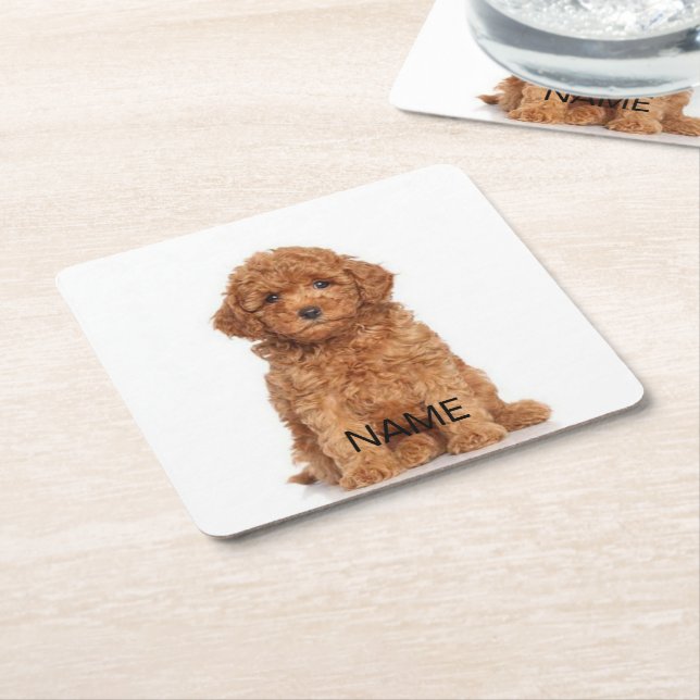 Custom photo image picture and name text square paper coaster (Angled)