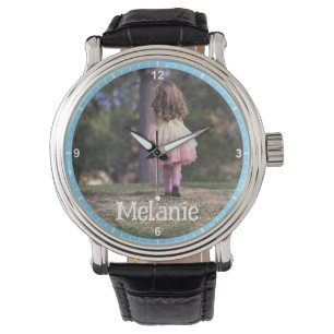 Custom Photo Image Template Blue Border Frame Kids Watch