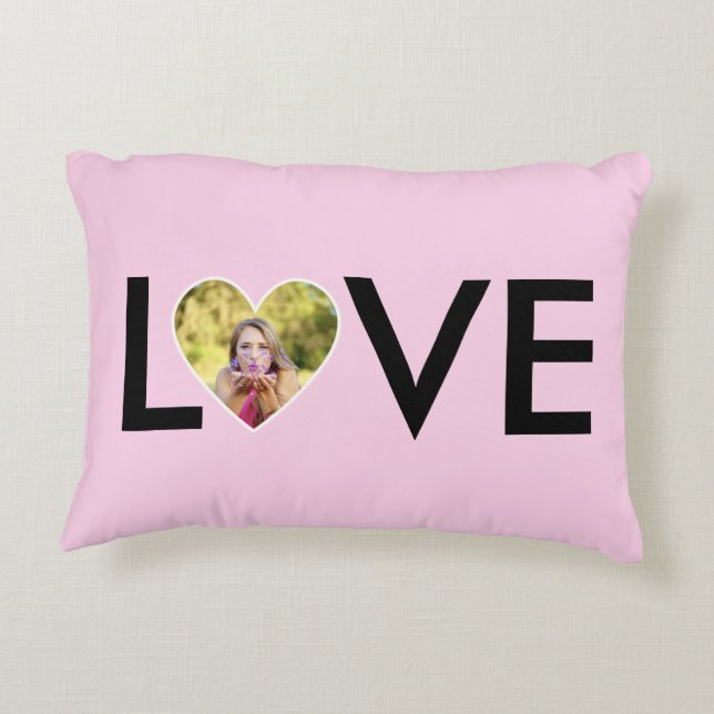 Custom Photo in Baby Pink Heart Frame Accent Pillow (Back)