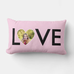 Custom Photo in Baby Pink Heart Frame Lumbar Pillow