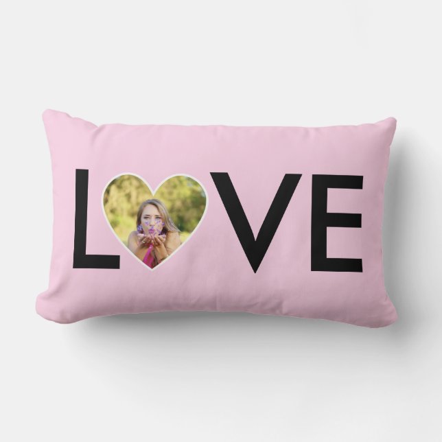 Custom Photo in Baby Pink Heart Frame Lumbar Pillow (Front)
