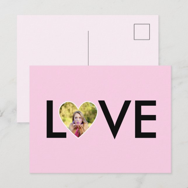 Custom Photo in Baby Pink Heart Frame Postcard (Front/Back)