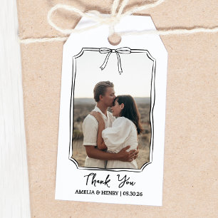 Custom Photo in Bow Frame Wedding Thank You Favour Gift Tags