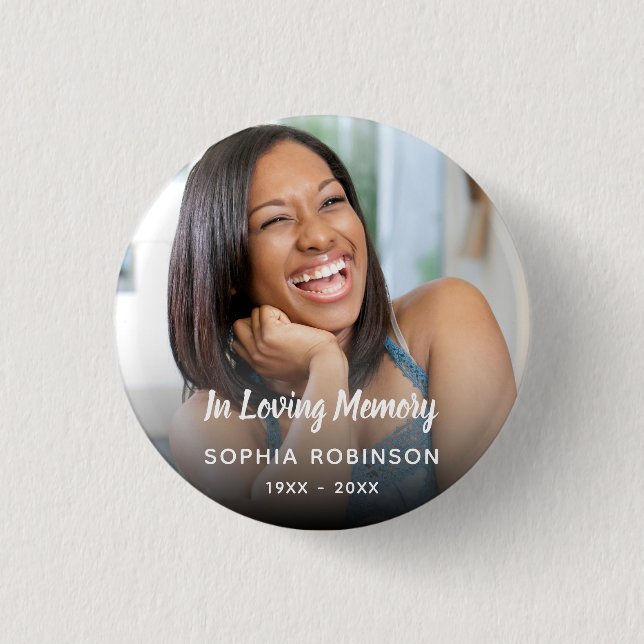 Custom Photo In Loving Memory Funeral 1 Inch Round Button (Front)