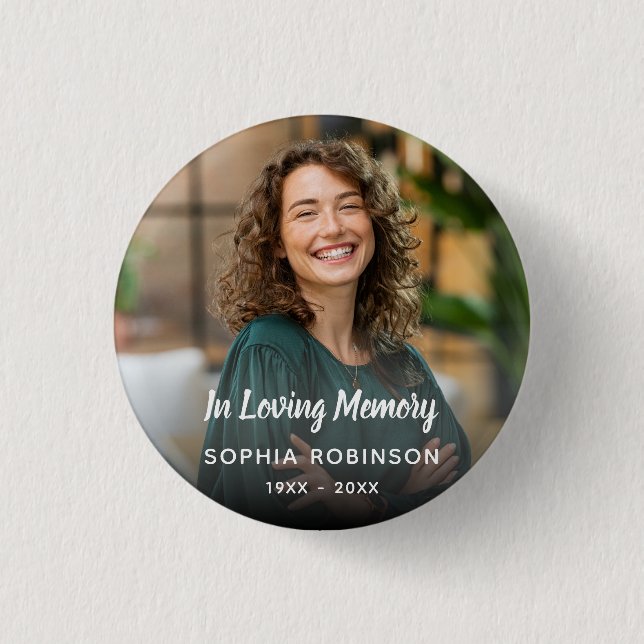 Custom Photo In Loving Memory Funeral 1 Inch Round Button (Front)