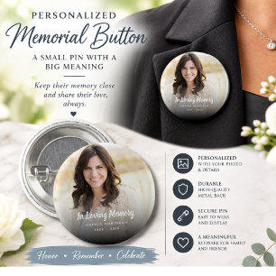 Custom Photo In Loving Memory Funeral 1 Inch Round Button