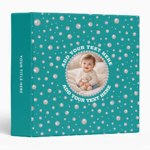Custom Photo in Pearl Circle on Cyan-Green Binder