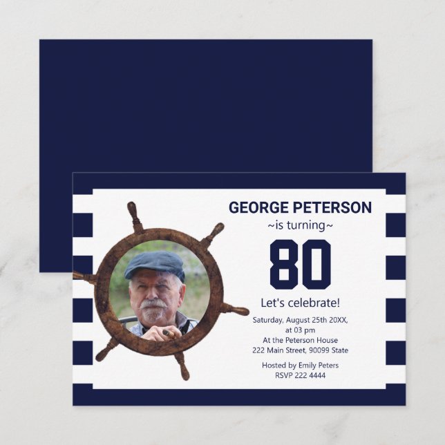 Custom Photo in Rudder Birthday Invitation (Front/Back)