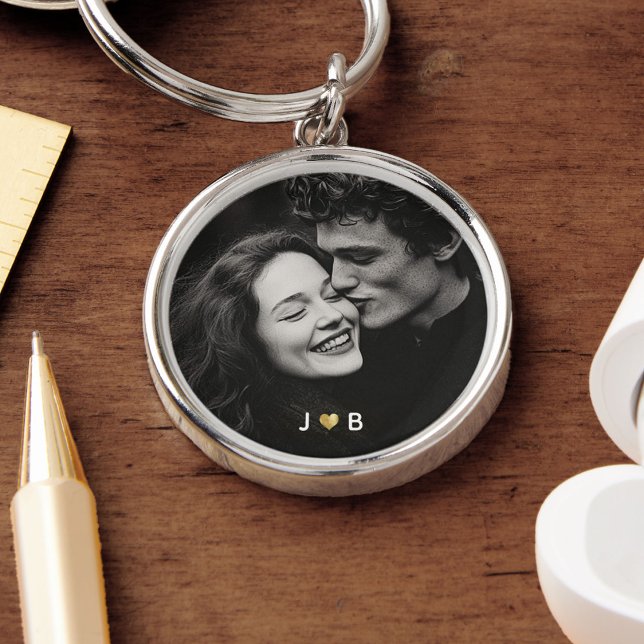 Custom Photo Initial Heart Monogram Couples Gift Keychain (Creator Uploaded)