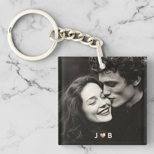 Custom Photo Initial Heart Monogram Couples Gift Keychain