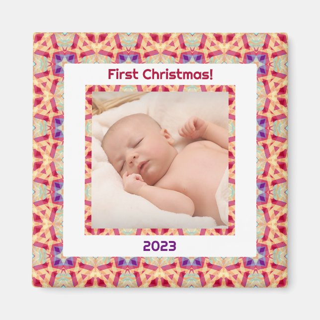 Custom Photo Jolly Happy Baby’s First Christmas Magnet (Front)