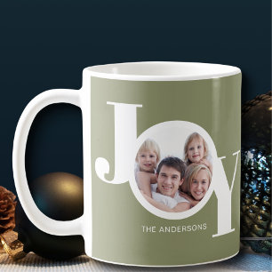 Custom Photo Joy Sage Green Coffee Mug