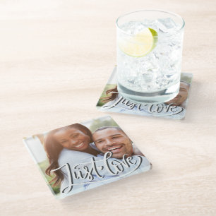 Custom Photo Just Love Glass Coaster