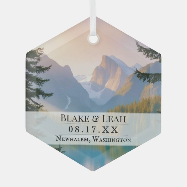 Custom photo keepsake wedding ornament mountain (Front)