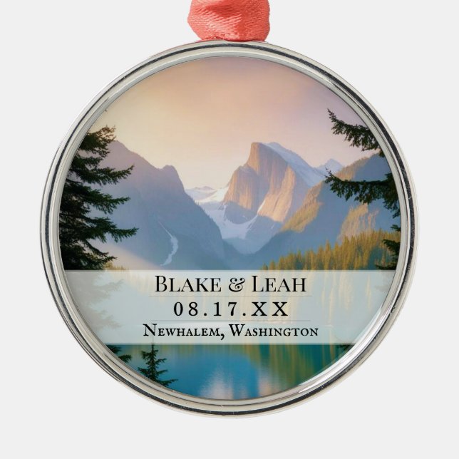 Custom photo keepsake wedding ornament mountain (Front)