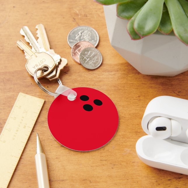 Custom photo keychain with red bowling ball (Desk)