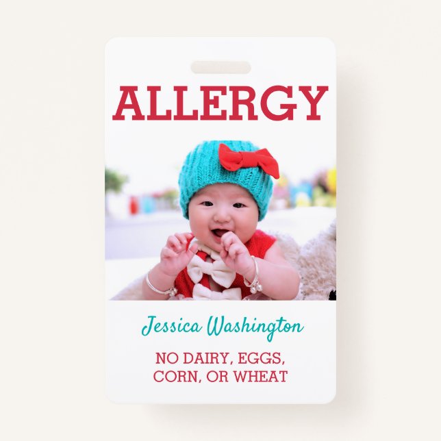 Custom Photo Kids Allergy Alert ICOE Badge (Front)