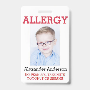 Custom Photo Kids Allergy Alert ICOE Badge