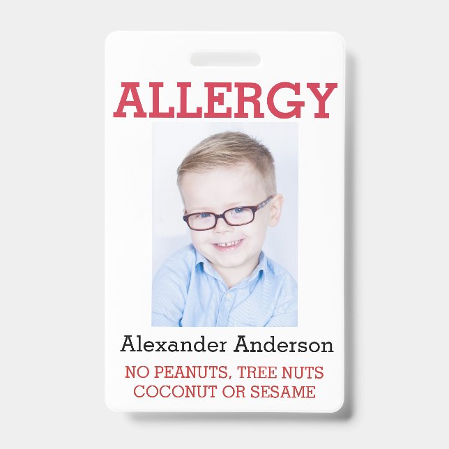 Custom Photo Kids Allergy Alert ICOE Badge (Front)