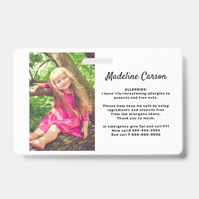 Custom Photo Kids Allergy Alert ICOE Simple Modern Badge (Front)