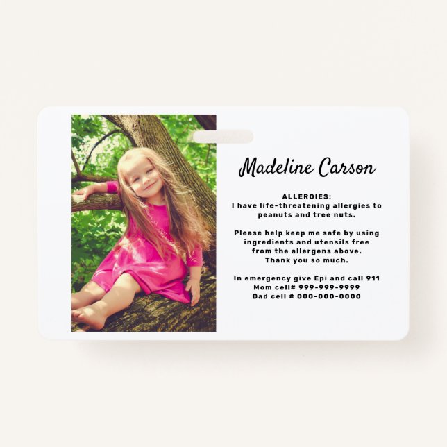 Custom Photo Kids Allergy Alert ICOE Simple Modern Badge (Front)