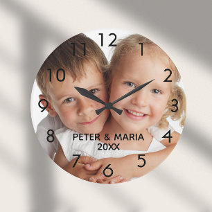 Custom photo kids children names year large clock