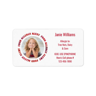 Custom Photo Kids Food Allergy Medical Alert Label