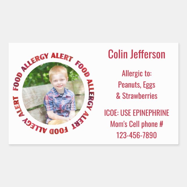 Custom Photo Kids Food Allergy Medical Alert Sticker (Front)