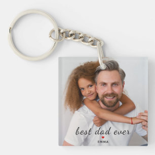 Custom Photo l Best Dad Ever Typography Red Heart Keychain